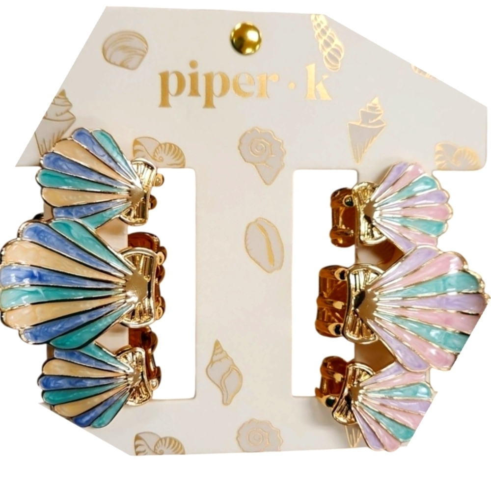💚▪️Piper K▪️ scalloped sea shells Metal hair clips Set of 2 NWT!!